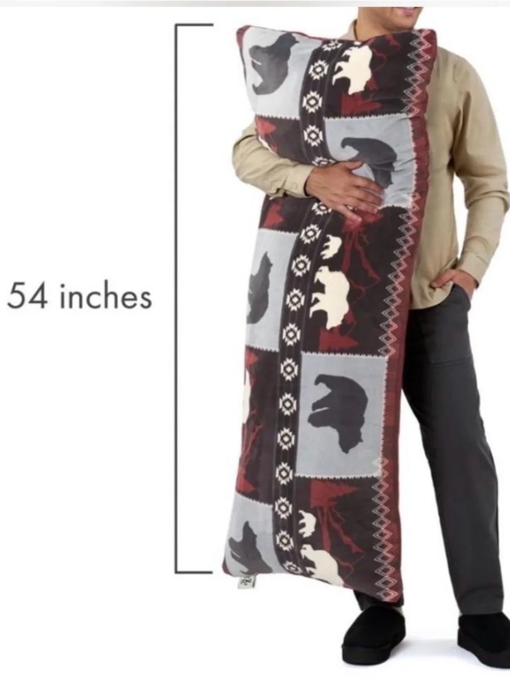 Brown & Black Bear-Pattern Decorative Body Pillow - Rustic Lodge Style